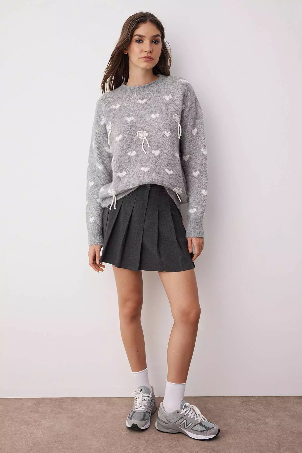 Gray Wool Blend Kalp Patterned Oversize/Wide Pattern Knitwear Sweater Twoaw26Kz00018