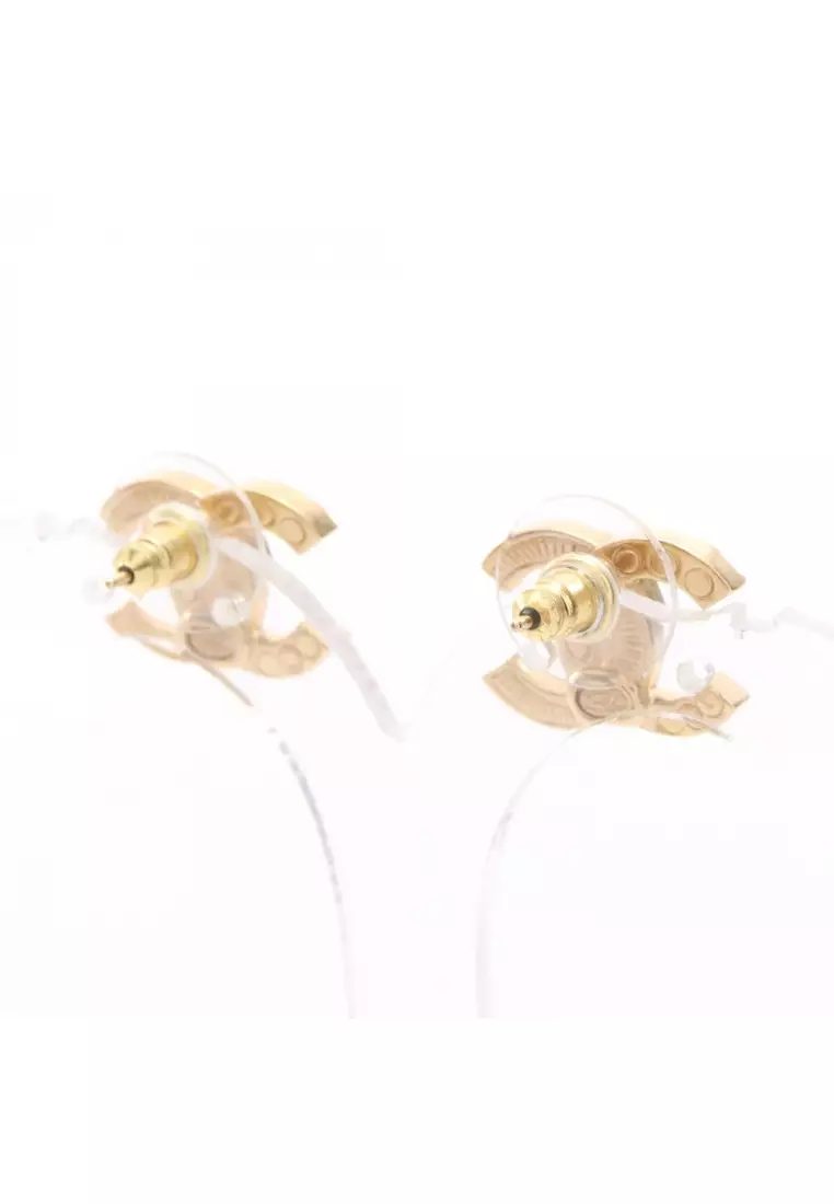 Pre-Loved Chanel coco mark earrings GP Rhinestone gold clear L25K