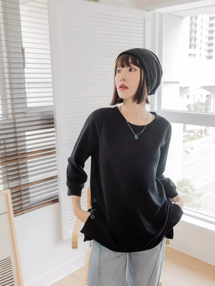Mock Two-Piece Striped Spliced Hem 3/4 Sleeve Top [AB9202]