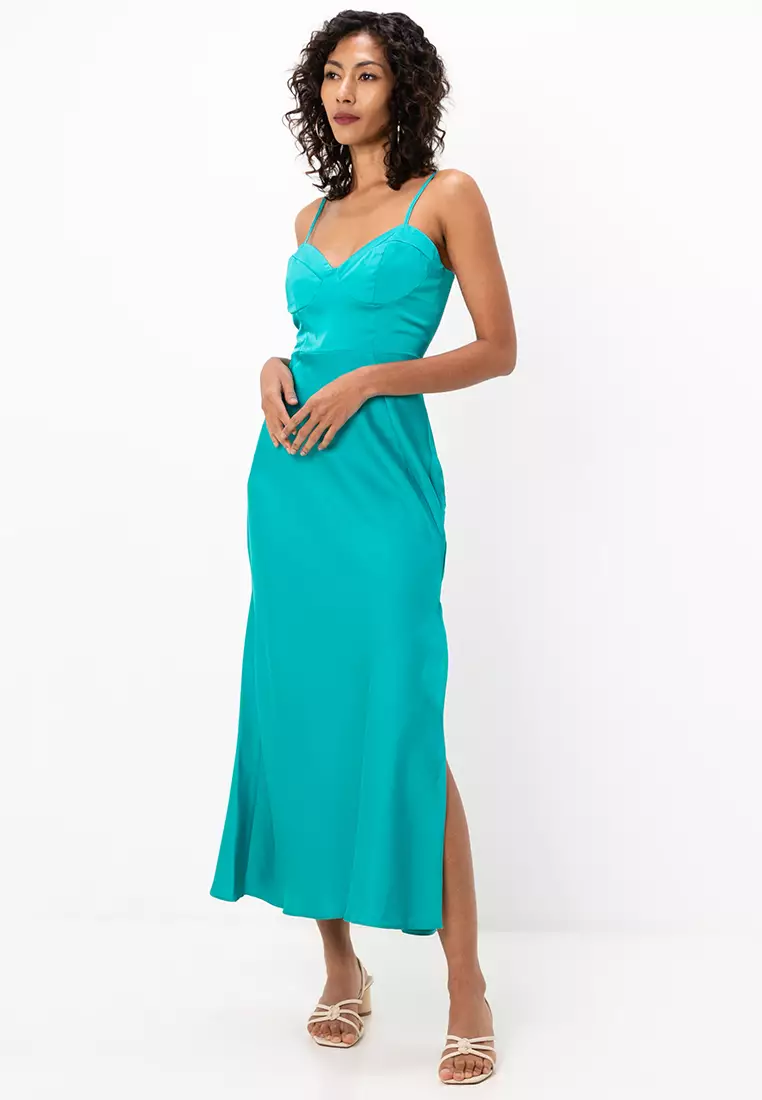 Satin Bust Cup Detail Midi Dress