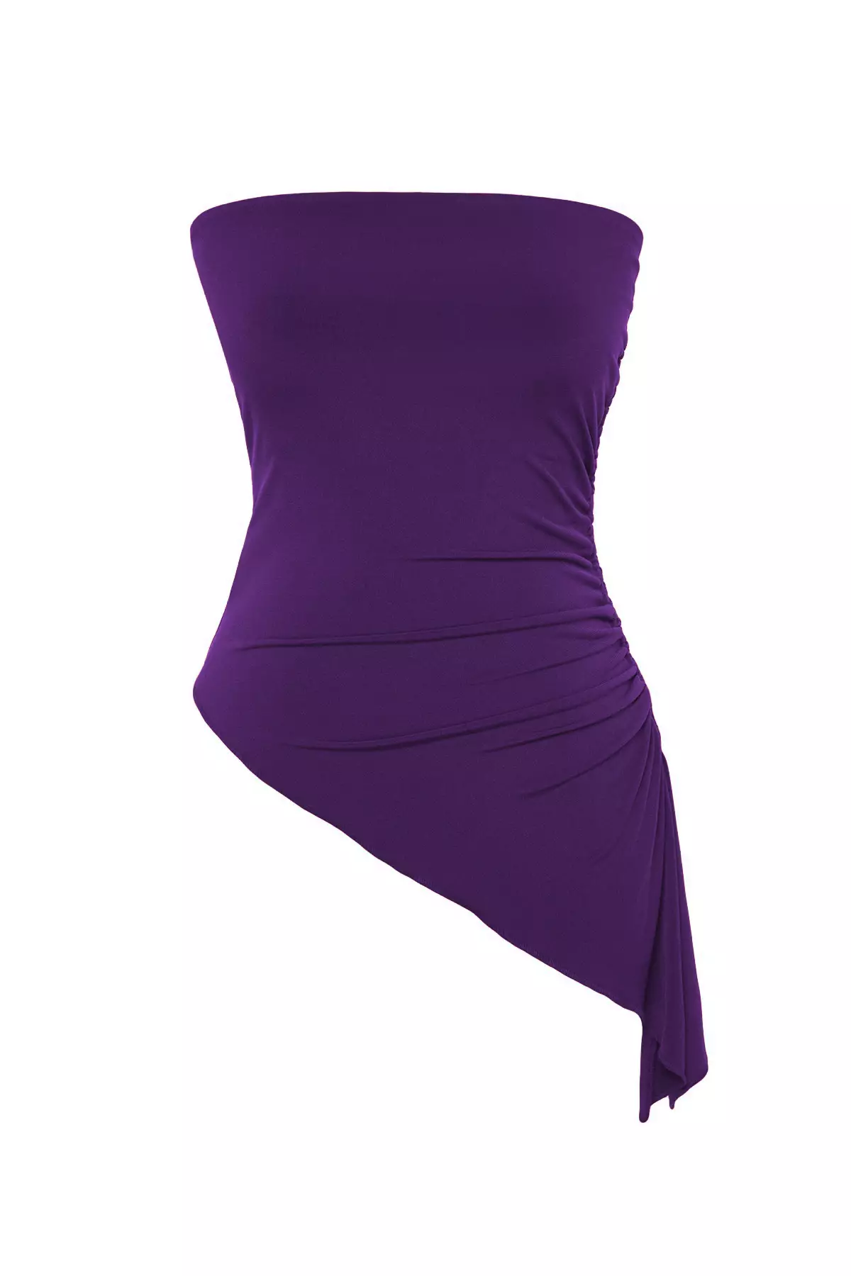 Purple Strapless Gathered Detail Fitted/Fits on the Body Flexible Knitted Blouse TWOSS24BZ00054