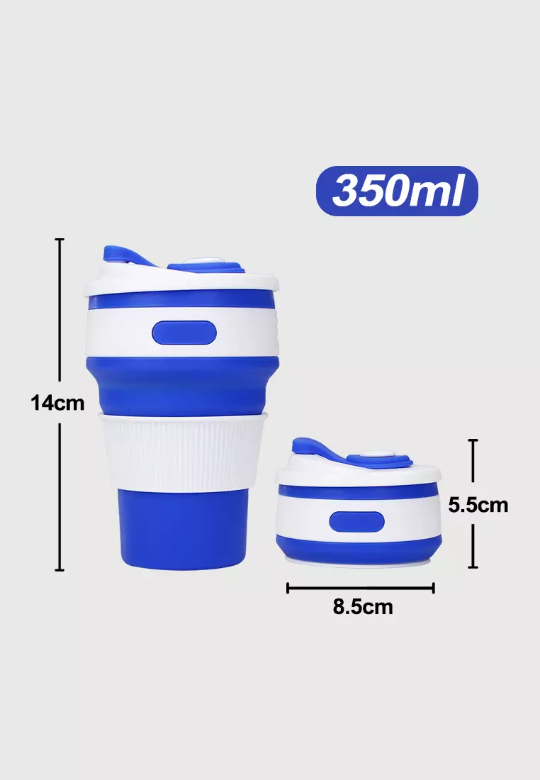 Wakakids Gelas Lipat Silikon Portable Coffe Cup Travel Mug Anti Bocor 350ML K230 Venjr Biru Tua