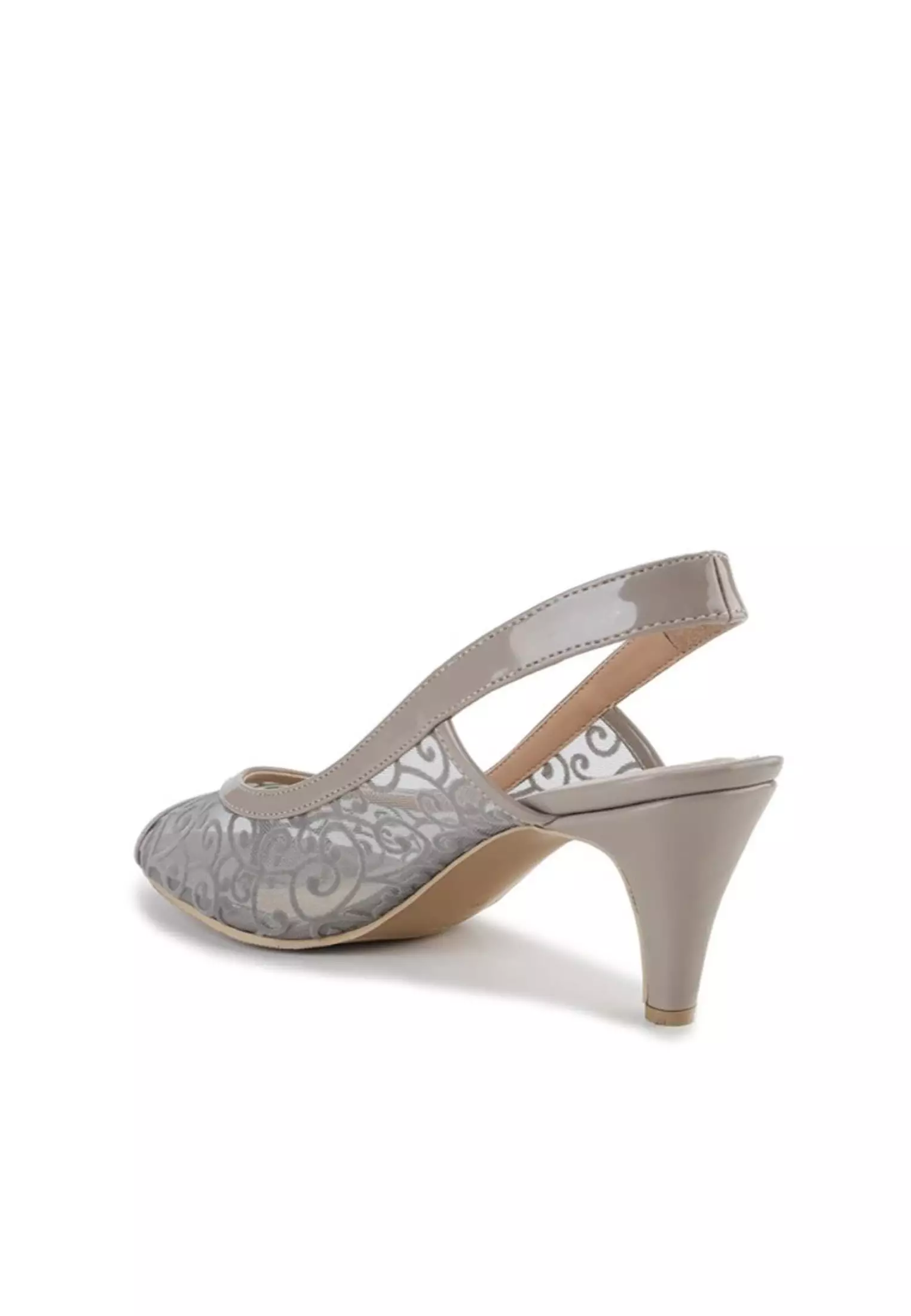 Adeline Sepatu Sandal Wanita Sling Back Mesh hak stiletto tinggi 7 cm - Grey