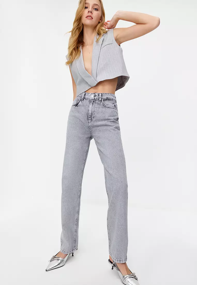 High Waist Long Straight Jeans