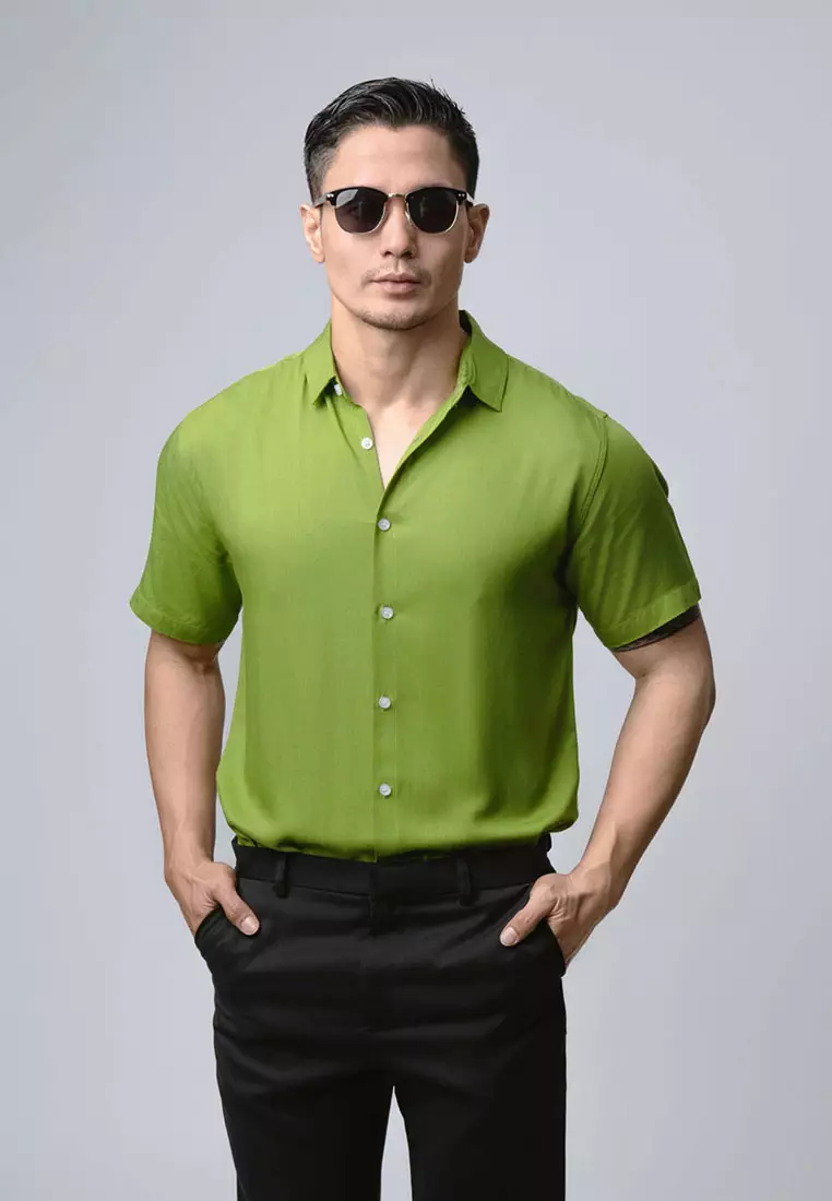 Jual VENGOZ Viscose Olive Green Casual Shirt SS Original 2024 ZALORA Indonesia
