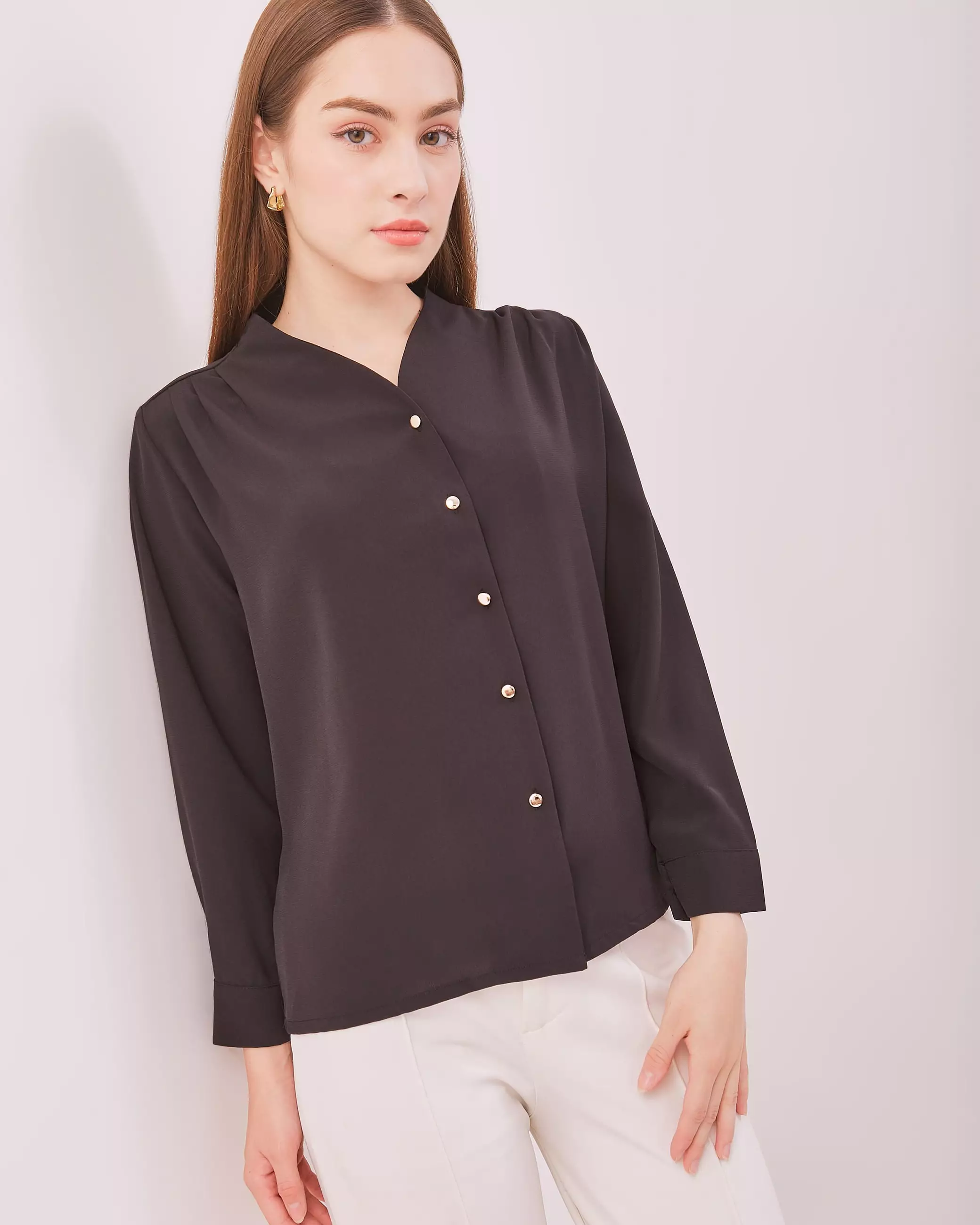 Urban Exchange Yudith Black Blouse - Atasan Kemeja Blouse Hitam Lengan Panjang Warna Black