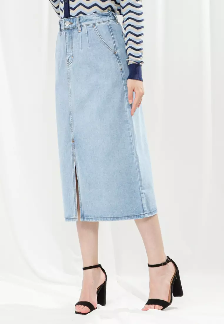 Dasha Midi Skirt Jeans in Aqua