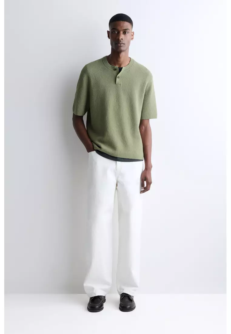 BOUCLÉ-KNIT HENLEY T-SHIRT