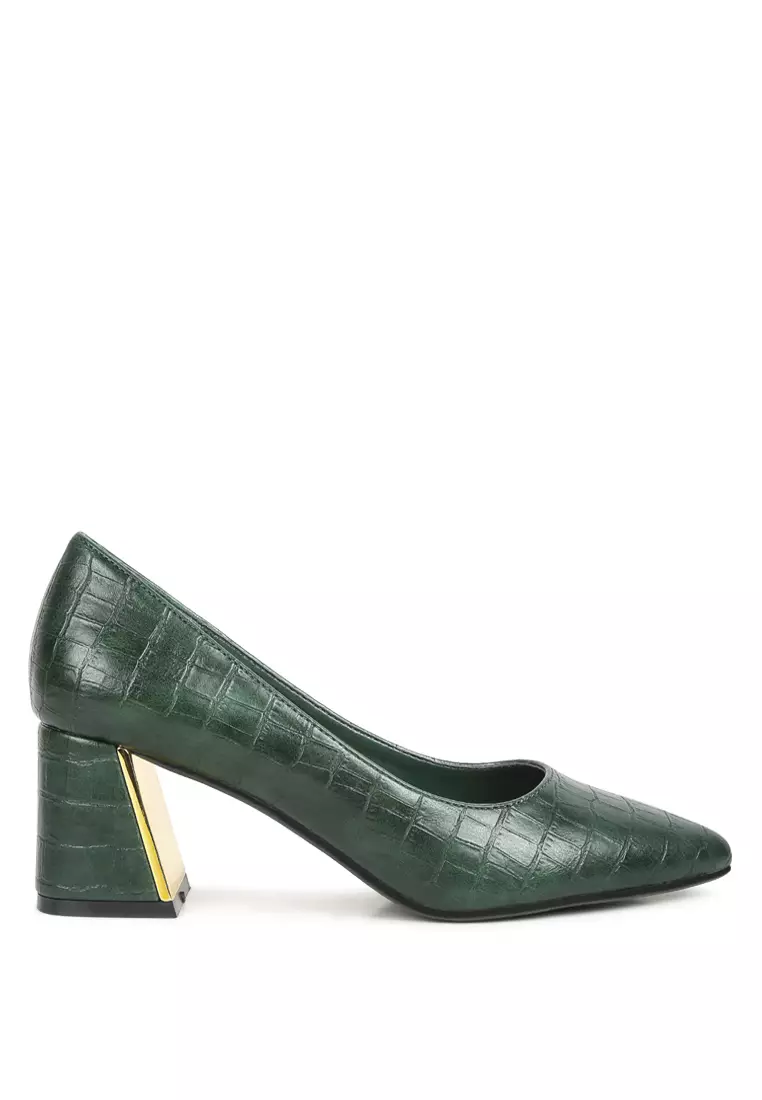 Discount on London Rag  shoes - SKU: Green Croc Block Heel Pump Shoes