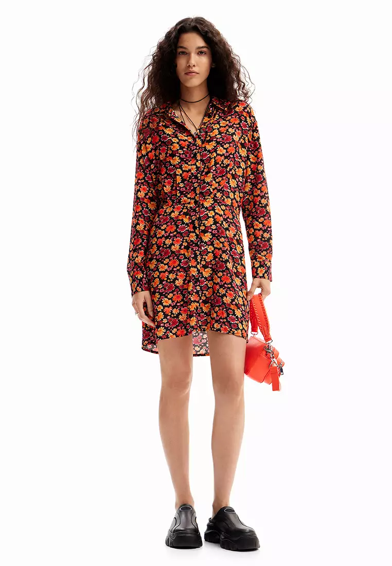 Desigual Woman Short floral shirt dress.
