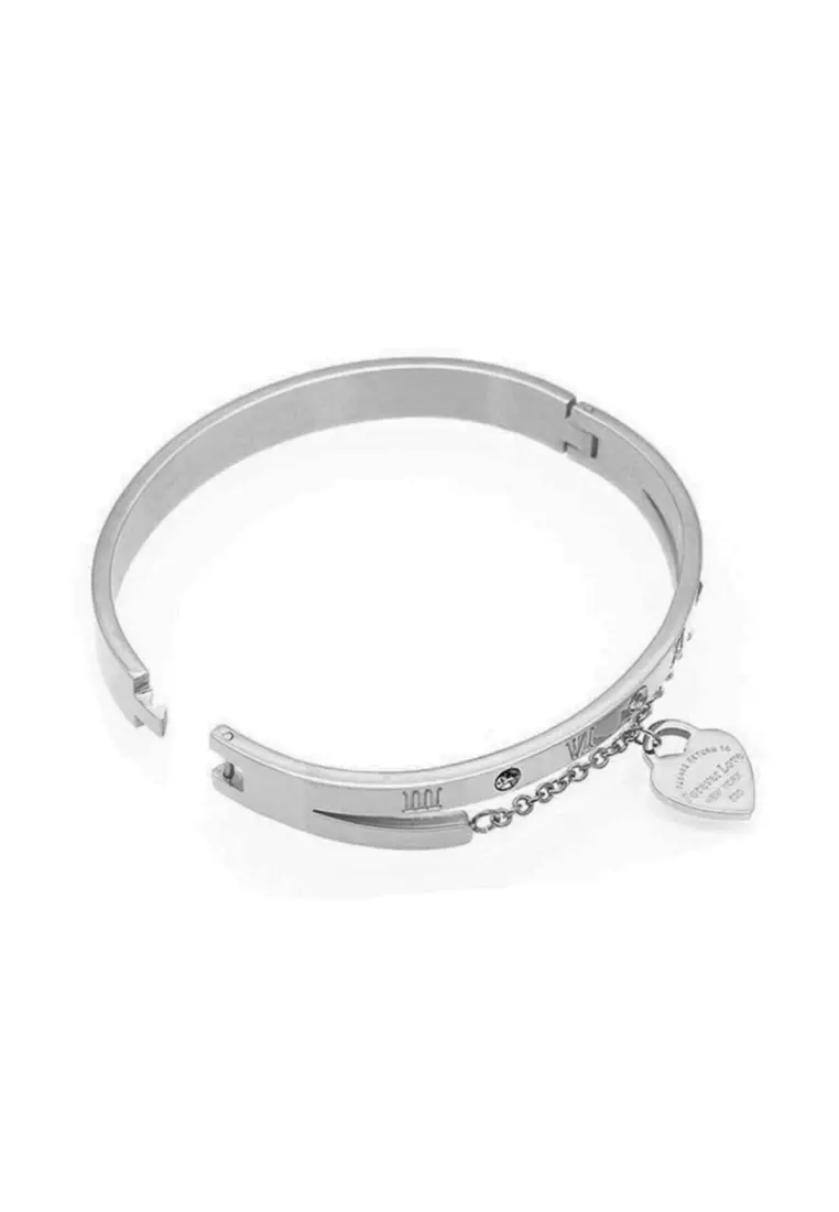 Keira Heart Hinged Pendant Bangle in Silver