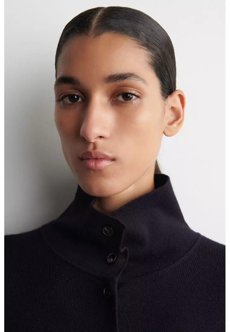 MERINO WOOL FUNNEL-NECK CARDIGAN