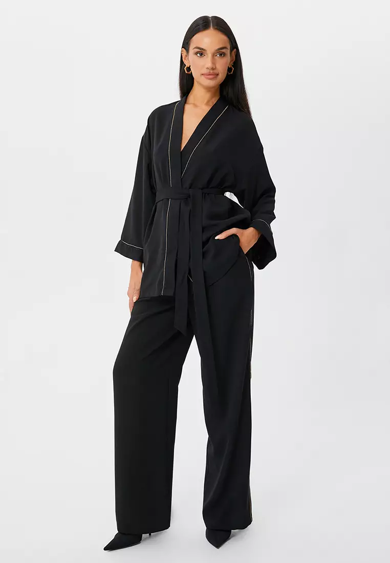 Kimono with Shimmer Ribbon Detail with Belt