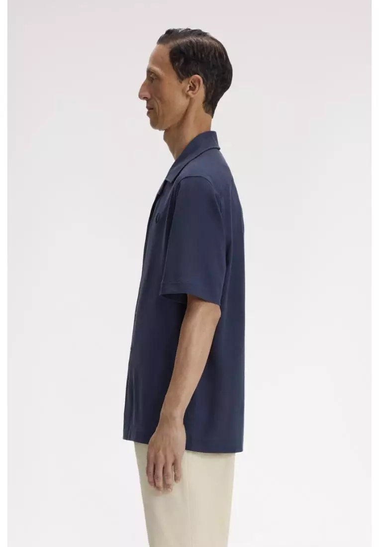 Fred Perry M1745 Compress Mesh Revere Collar Shirt (Dark Airforce)
