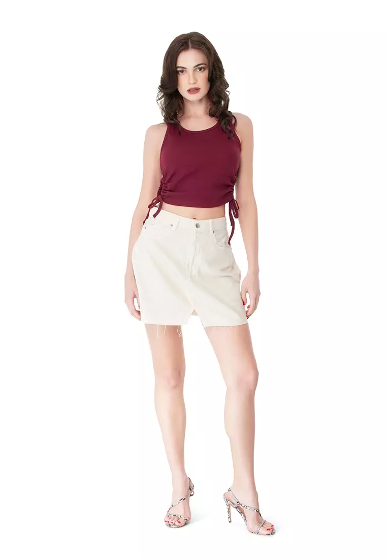 Jual London Rag Rok Mini Denim Depan Split Latte Original 2026 | ZALORA ...