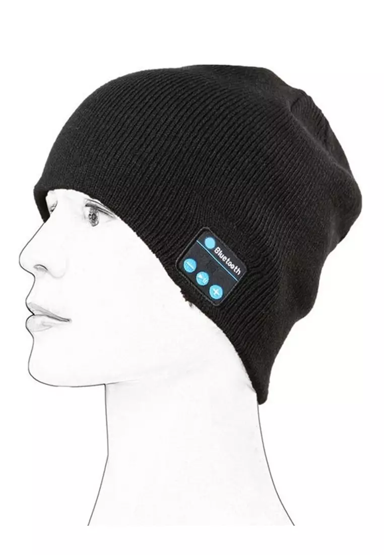 Jumpt Kupluk Pria Wanita Bluetooth Knit Beanie with Hands free Calls Speaker Material Cotton Lembut ORIGINAL - Black