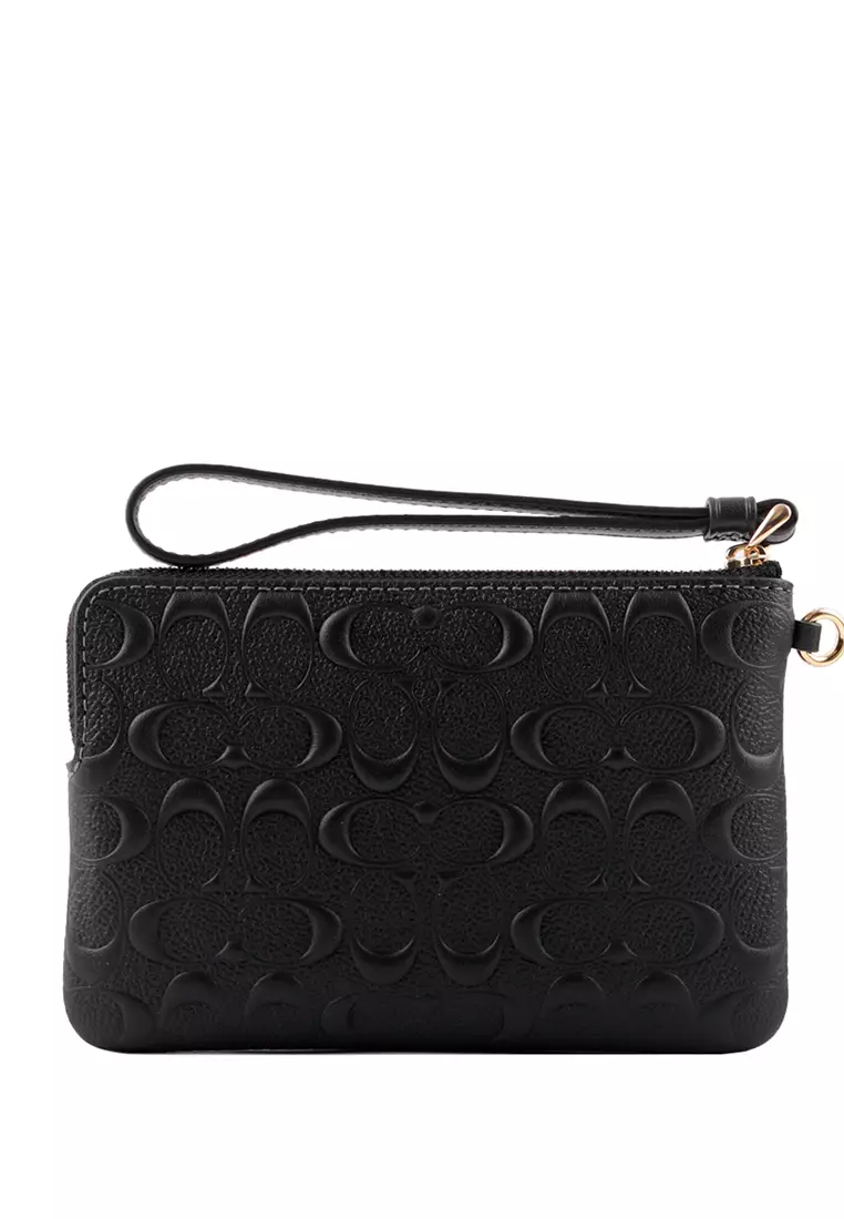 Buy COACH Coach Boxed Corner Zip Wristlet In Signature Leather - Black ...