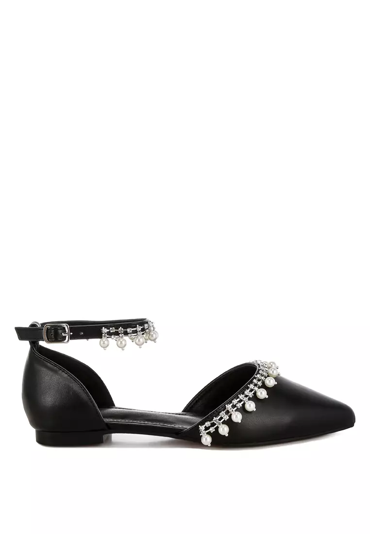Discount on Rag & CO.  shoes - SKU: White Rhinestone & Pearl Ankle Strap Flat Sandals