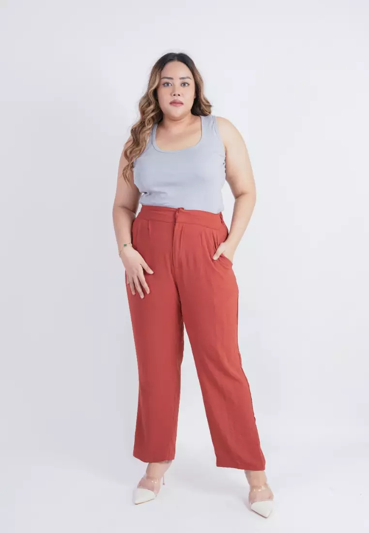 plus size min ji pants intense coral