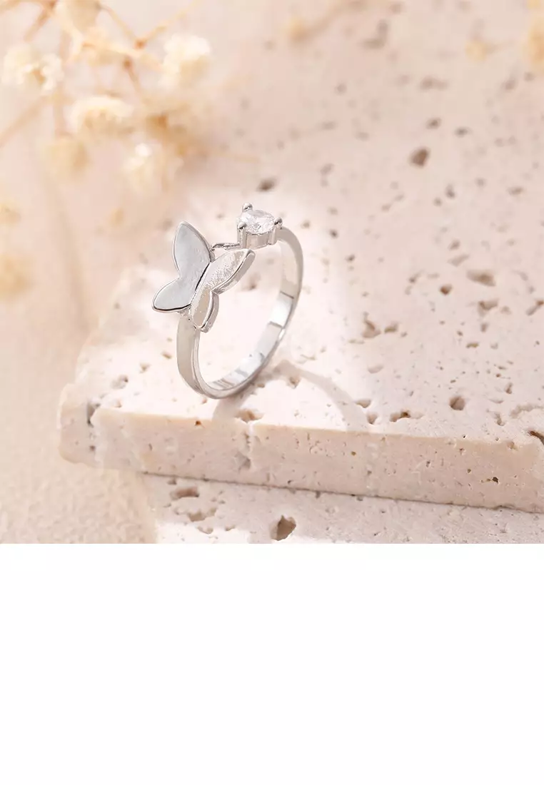 Simple Cute Butterfly Adjustable Open Ring with Cubic Zirconia