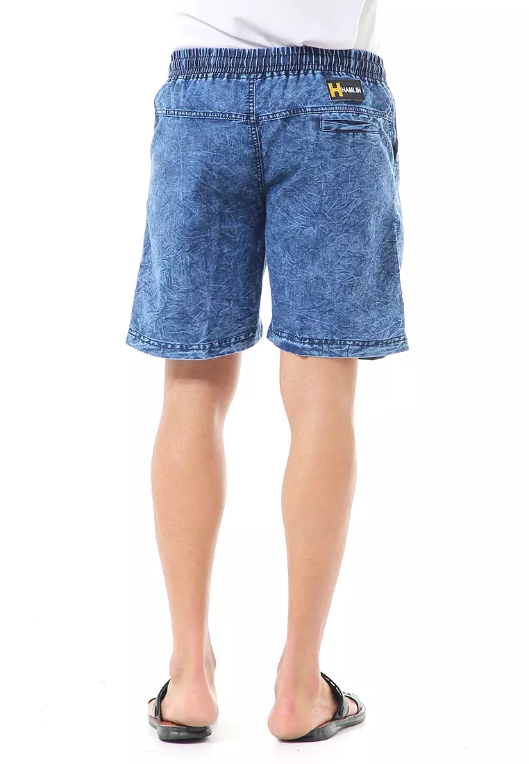 Grissham Celana Jeans Pendek Pria Short Pants Casual Material Denim ORIGINAL - Dark Navy Washed