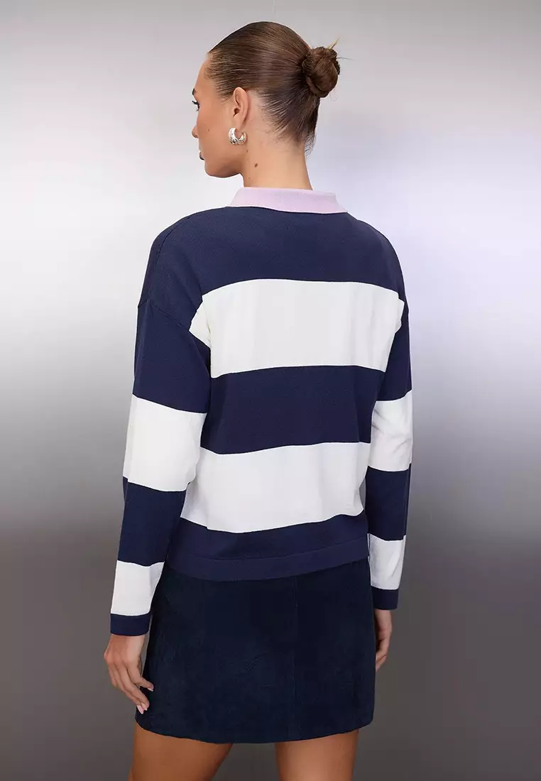 Wardrobe Essentials Lilac Premium Yarn/Special Yarn Wide Pattern Striped Knitwear Sweater Twoaw26Kz195