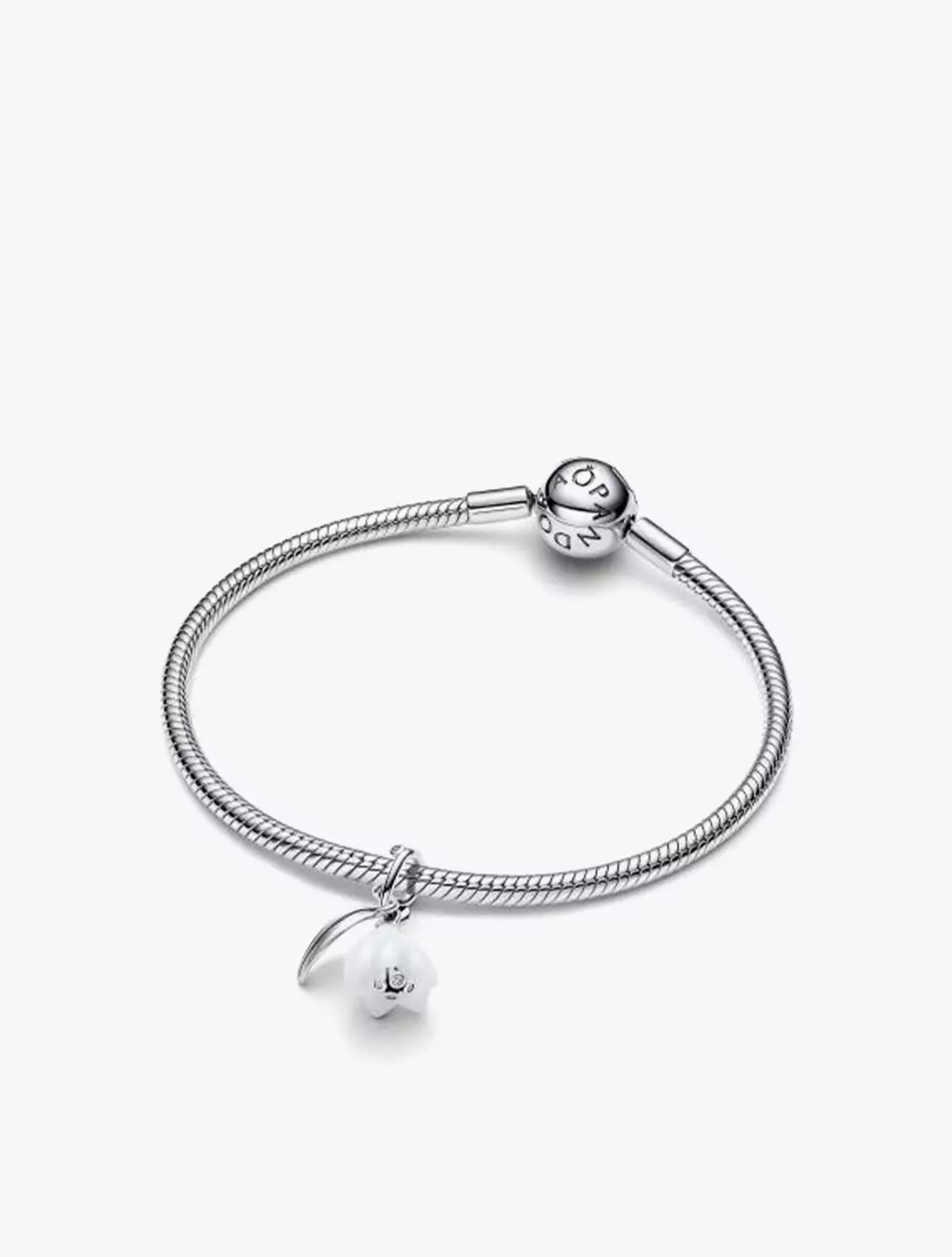 Snowdrop Flower Sterling Silver Dangle with Clear Cubic Zirconia and White Murano Glass