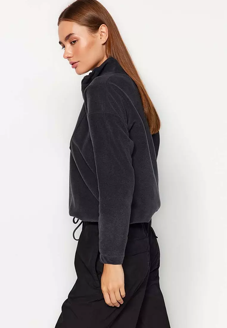 Zipper Detail Fleece Knitted Sweatshirt