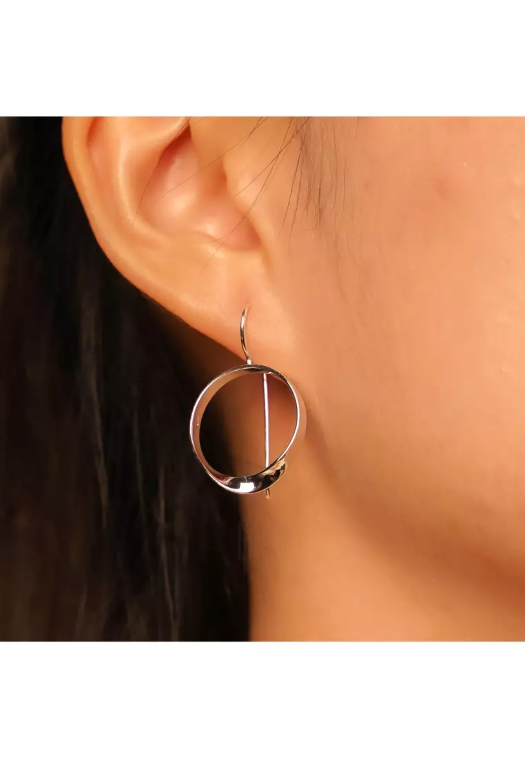 Minimal Circle Arched Silver Hook Earrings with 925 Sterling Silver