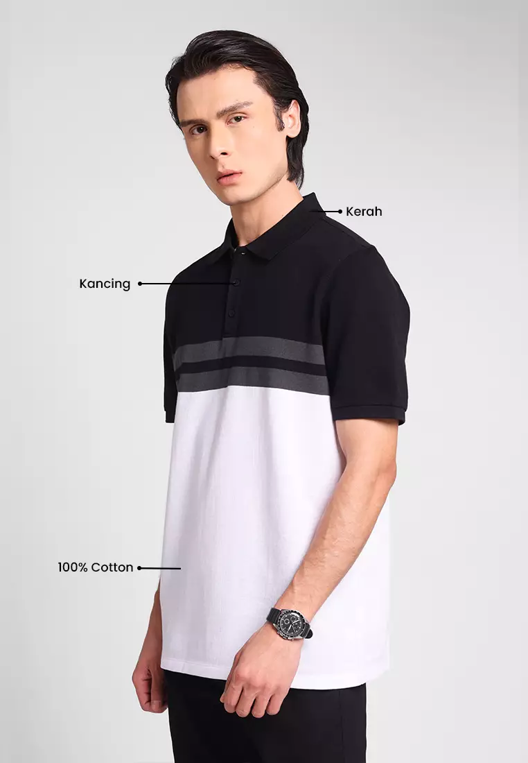 MANZONE - Kaos Polo Lengan Pendek Pria Peter 04 Slim Fit - Black Warna Black