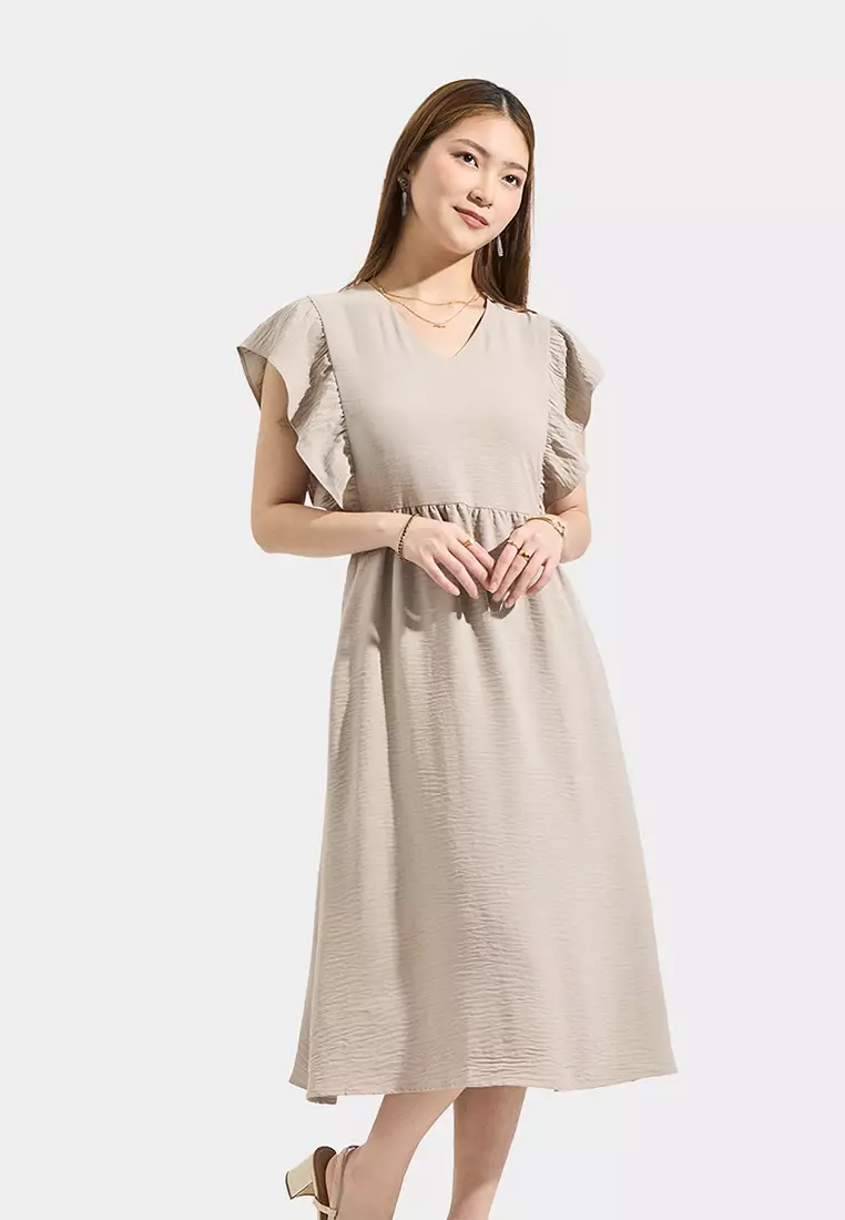 Ruffle Sleeves Midi Dress