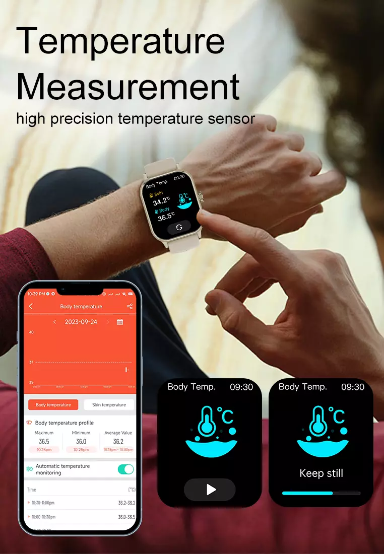 Smart Watch U9 2.1 inch 3D Flexible Surface Bluetooth Calling Temperature Measurement Jam Pintar Khaki