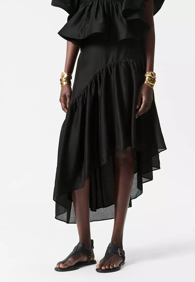 Asymmetric Ruffle Midi Skirt