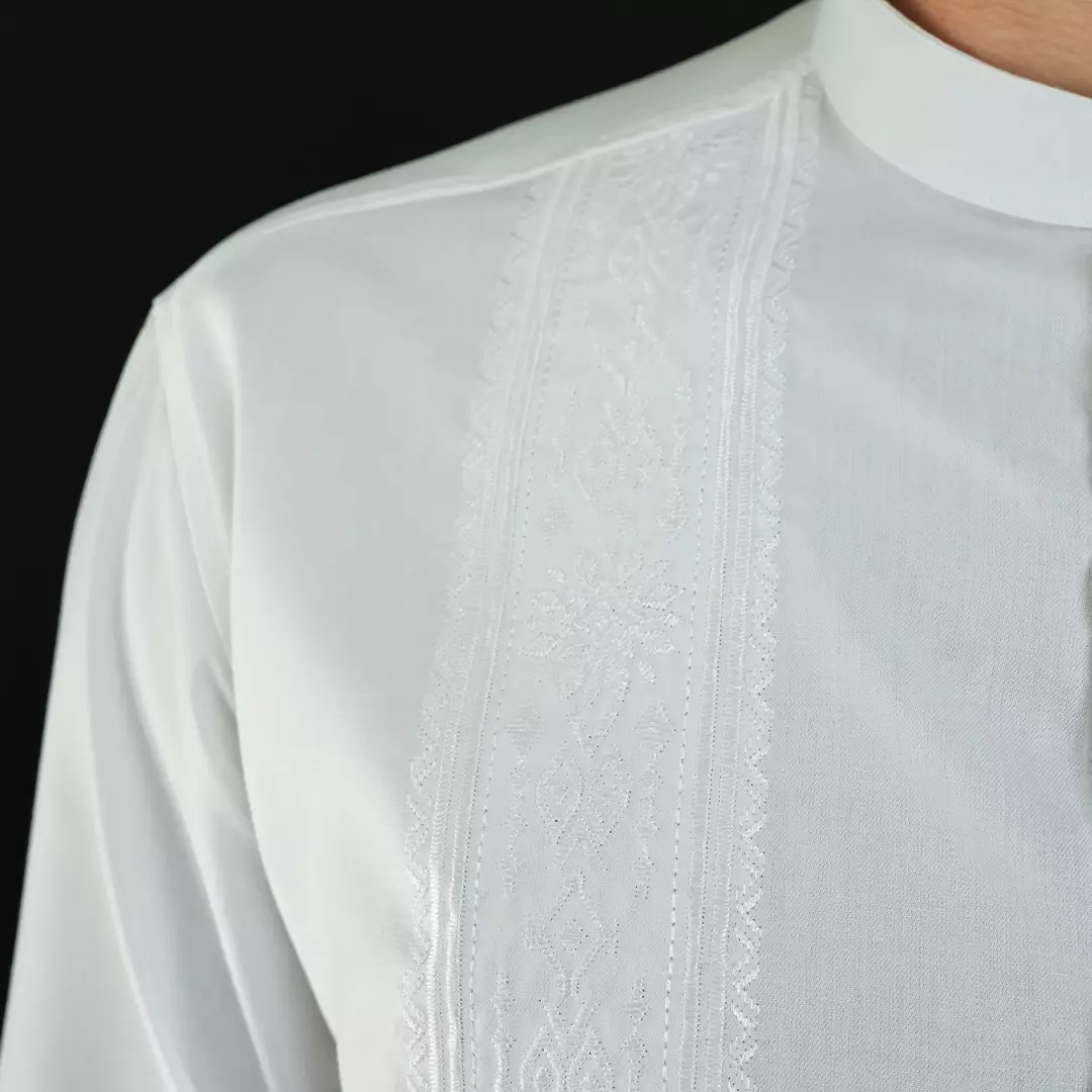 Casella Baju Koko Pria Lengan Panjang Premium | Baju Koko Batik Riyadh 9985 White