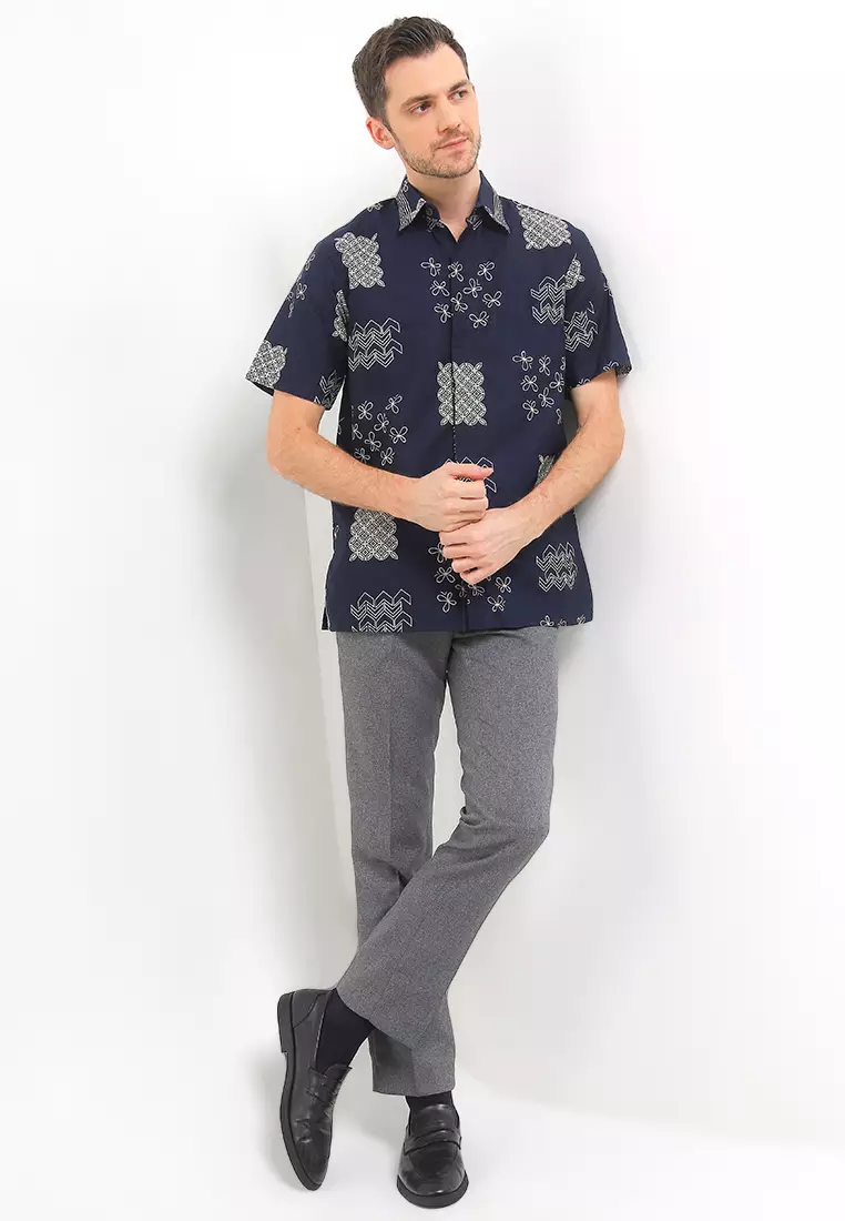 Hem Batik Pria Lengan Pendek Furing Faro Navy