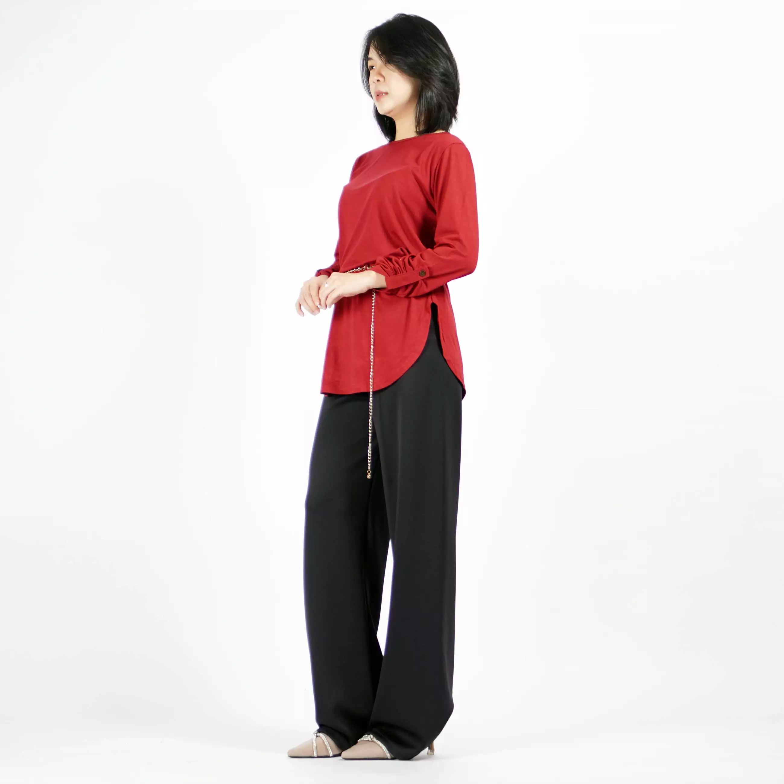  JASMINE TOP Tunik Polos Kaos Lengan Panjang Wanita Oversize TShirt - Marun