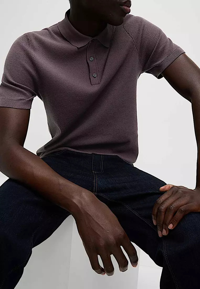 Cotton Rich Textured Knitted Polo Shirt