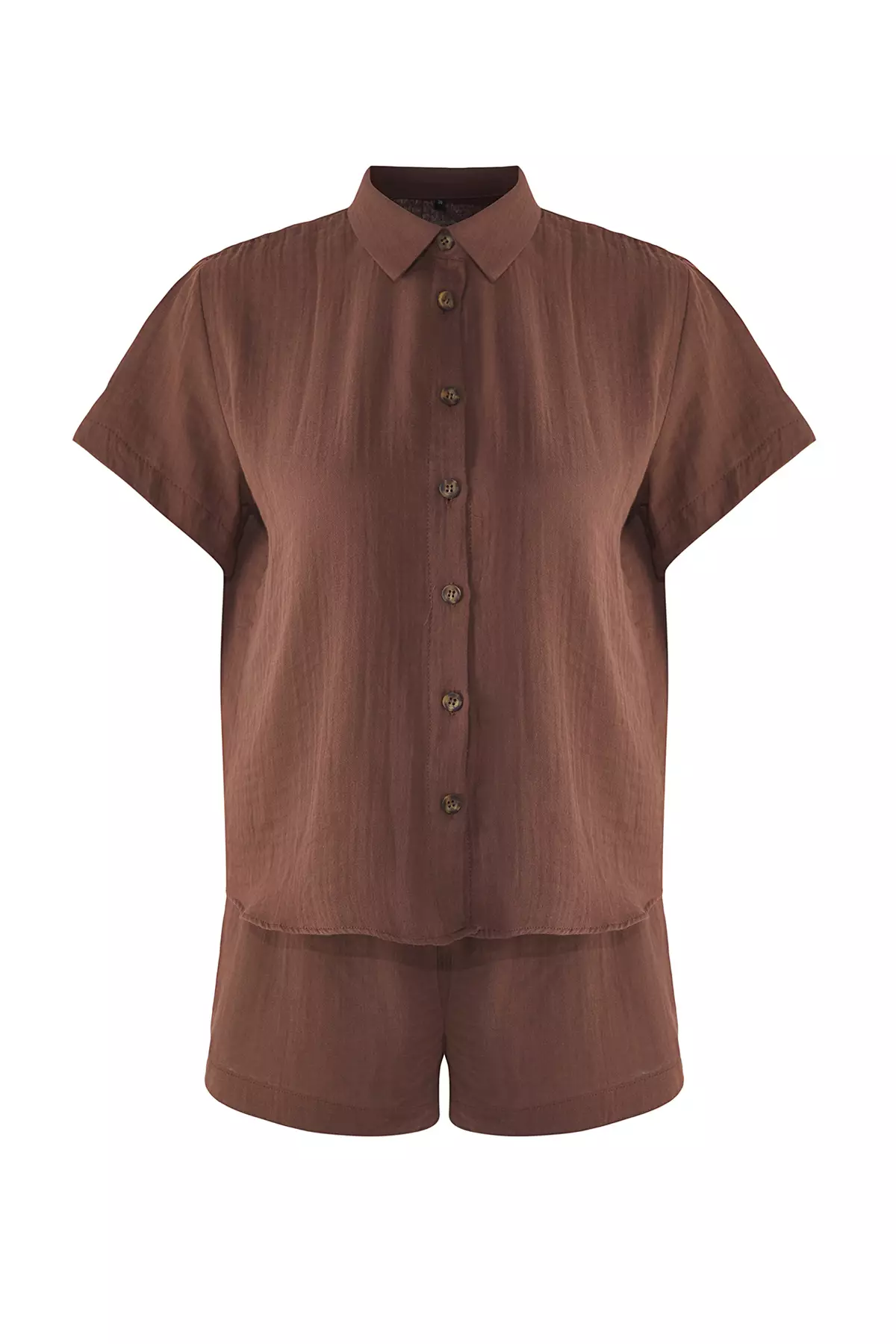 Brown Woven Muslin Beach Shirt Shorts Set TBESS25AU00068