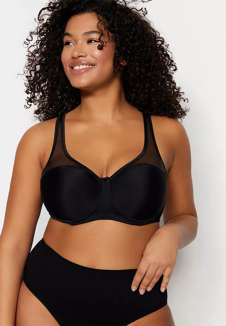 Plus Size Mesh Detailed Covered Contouring Bra