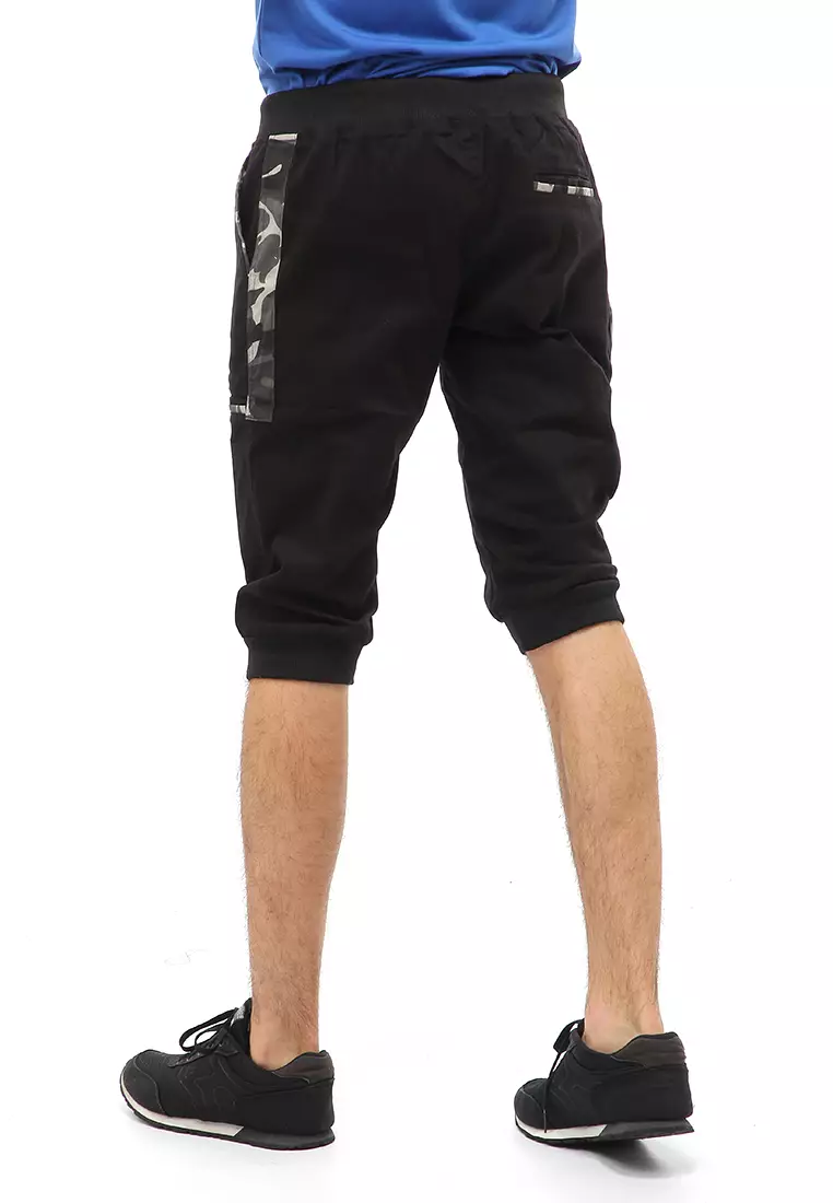 Rishham Short Pants Celana Jogger Pendek Pria Slim Fit Material Cotton Twill ORIGINAL - Black