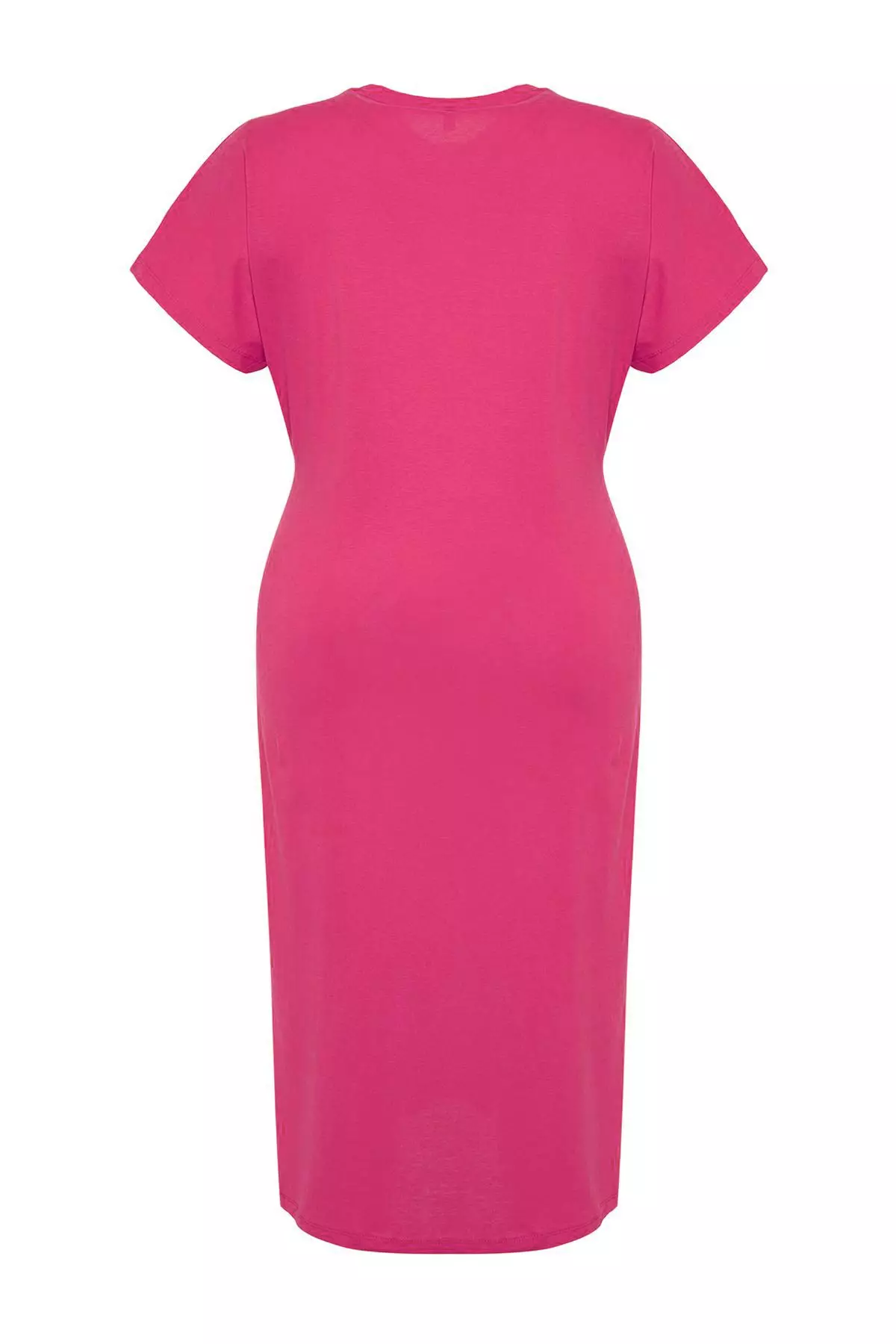 Pink Straight Cut Tie Detail With Slits Maxi/Long 100% Cotton Knitted Plus Size Dress Tbbss22El1640