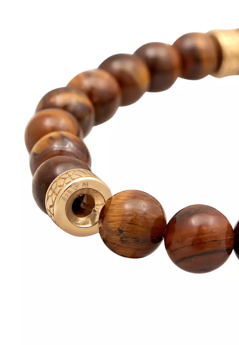 EXCLUSIVE Gelang Perhiasan Perak 925 Pria Tiger Eye Gold Plated