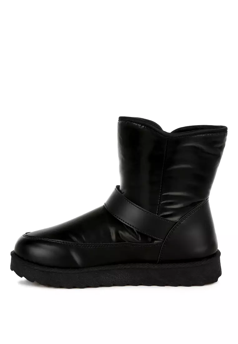 Buckle Strap Puffy Ankle Boots in Black