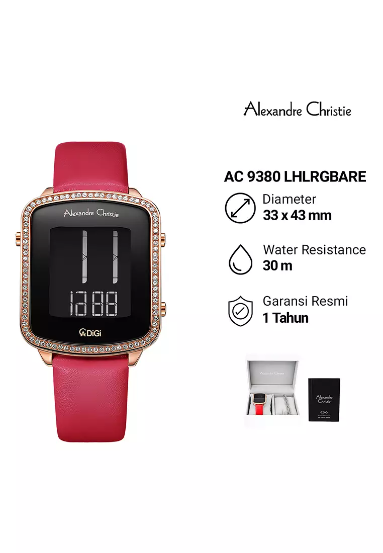 Alexandre Christie - Jam Tangan Digital Wanita - Rosegold - Red Leather Strap - 9380 LHLRGBARE