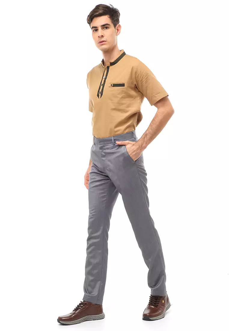 Locko Celana Panjang Formal Metalik Pria Slim Fit Material Wool ORIGINAL - Silver