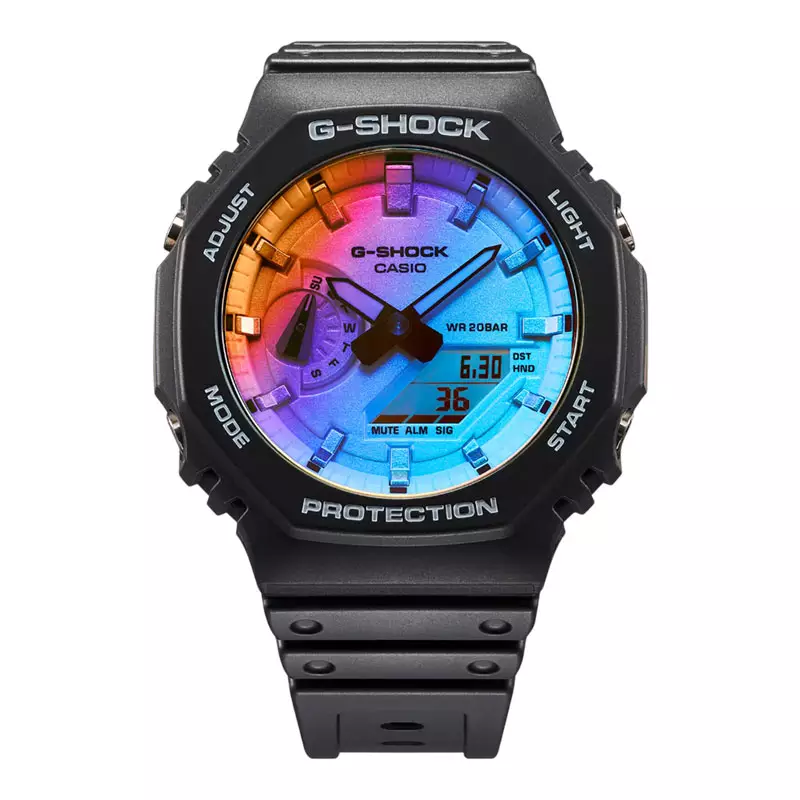 Jam Tangan Pria Casio G-Shock GA-2100SR-1ADR CasiOak Iridescent Color Series Digital Analog Dial Black Resin Band