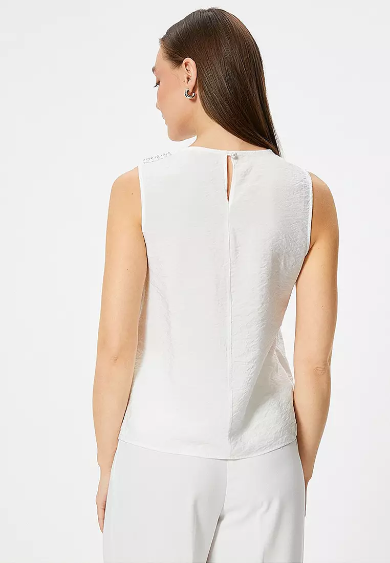 Sleeveless Blouse with Pearl Detail