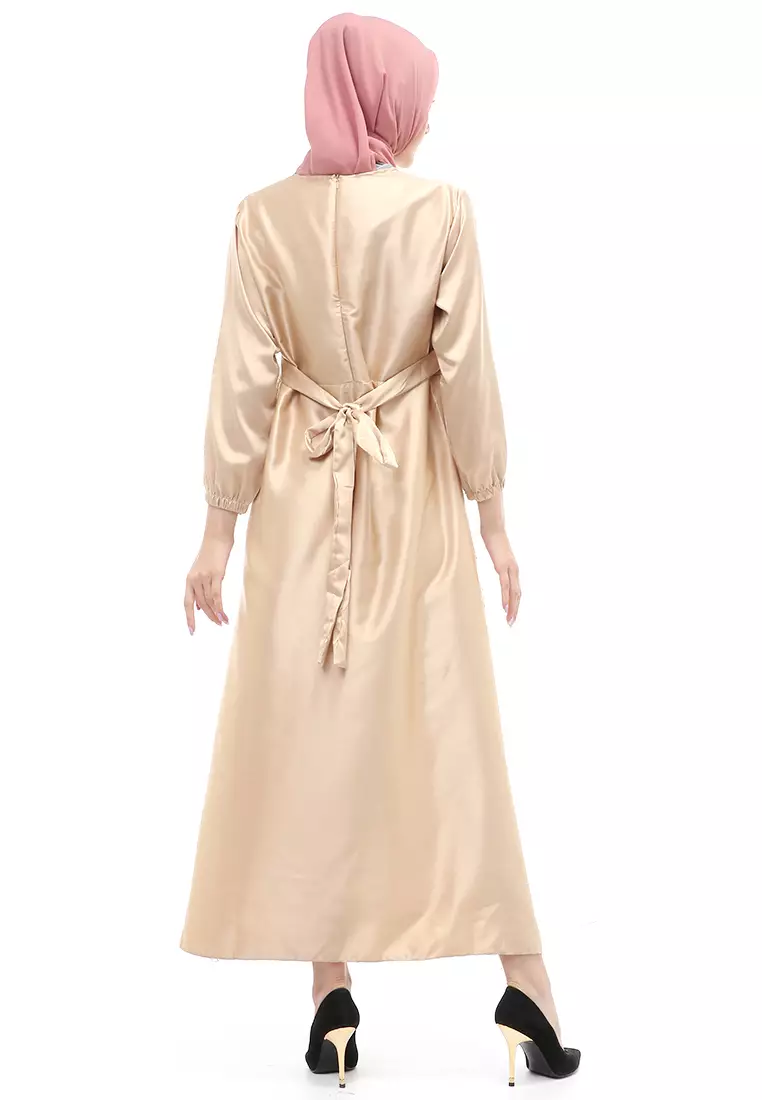 Monita Gamis Brokat Tile Wanita Muslimah Regular Fit - Mocca