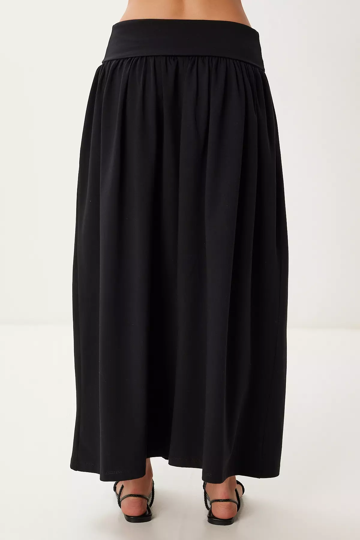 Women's Black Long Summer Flexible Knitted Skirt Cr00519