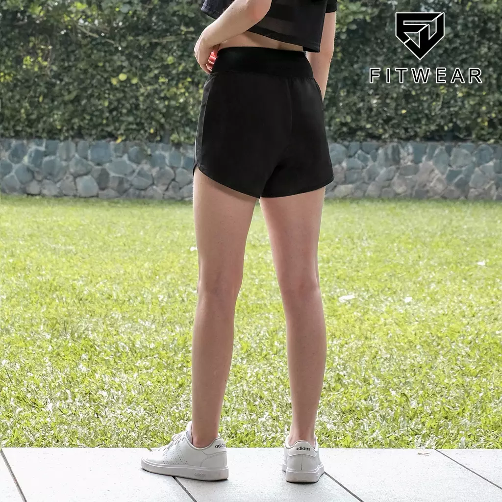 Fitwear Celana Pendek + Inner Olahraga Big Size Wanita VERONNICA V-WAIST POCKET - BLACK